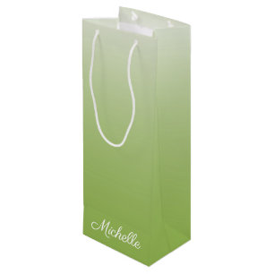 Personalised gradient ombre greenery green wine gift bag