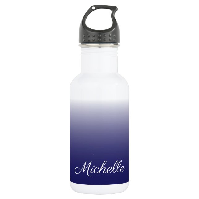 Personalised gradient ombre navy blue 532 ml water bottle (Front)