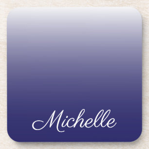 Personalised gradient ombre navy blue coaster