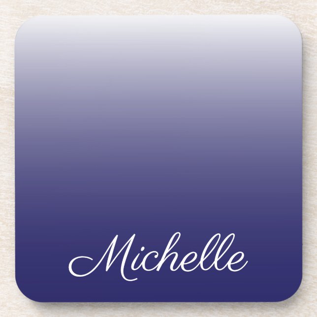 Personalised gradient ombre navy blue coaster (Front)