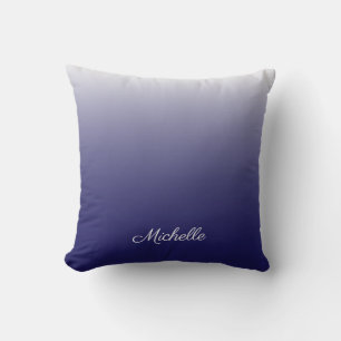 Personalised gradient ombre navy blue cushion