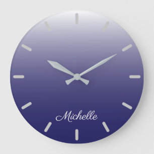 Personalised gradient ombre navy blue large clock