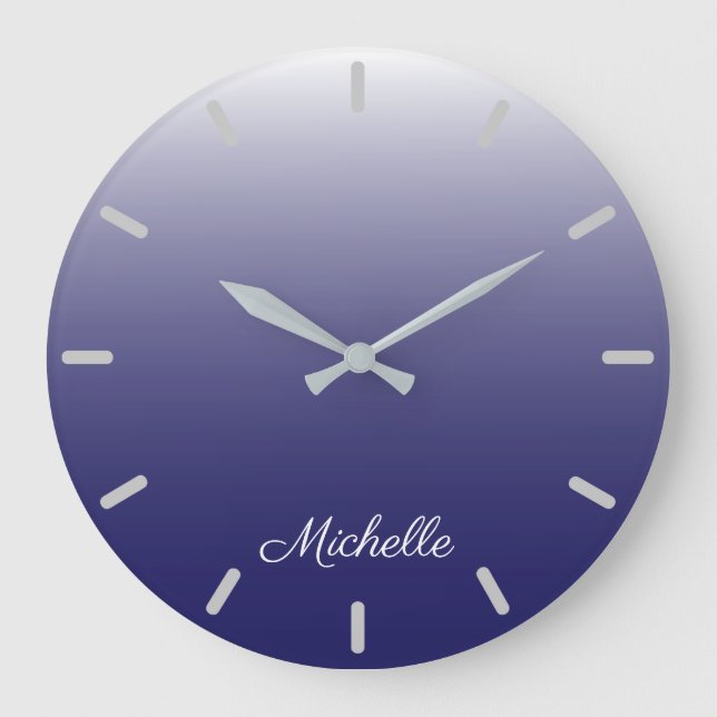 Personalised gradient ombre navy blue large clock (Front)