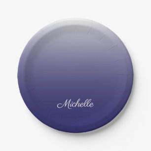 Personalised gradient ombre navy blue paper plate