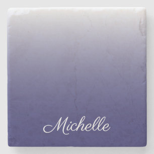 Personalised gradient ombre navy blue stone coaster