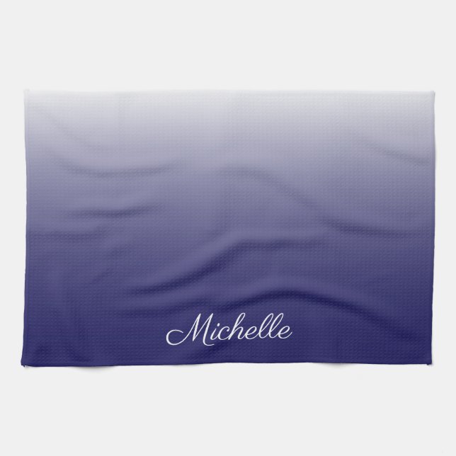 Personalised gradient ombre navy blue tea towel (Horizontal)