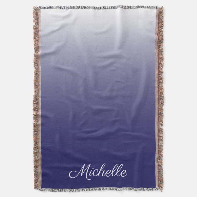 Personalised gradient ombre navy blue throw blanket (Front Vertical)