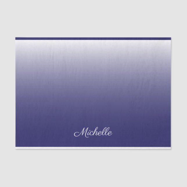 Personalised gradient ombre navy blue tissue paper (Front)