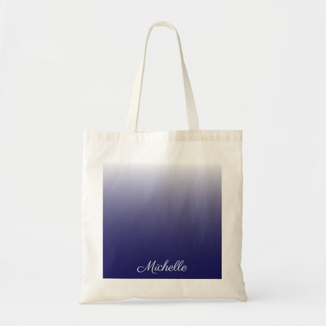 Personalised gradient ombre navy blue tote bag (Front)