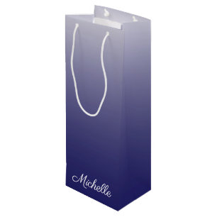 Personalised gradient ombre navy blue wine gift bag