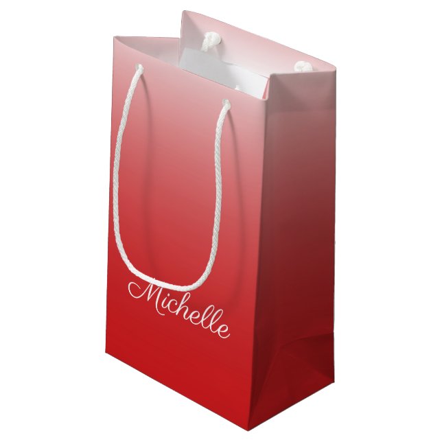 Personalised gradient ombre red small gift bag (Back Angled)