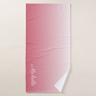 Personalised gradient ombre salmon pink bath towel
