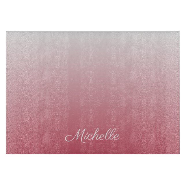 Personalised gradient ombre salmon pink cutting board (Front)