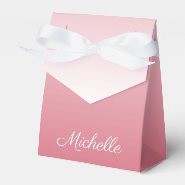 Personalised gradient ombre salmon pink favour box (Front Side)