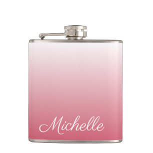 Personalised gradient ombre salmon pink hip flask
