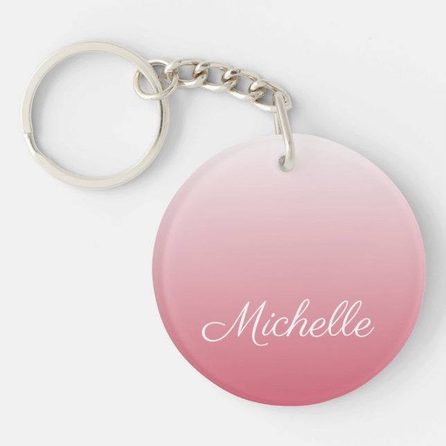 Personalised gradient ombre salmon pink key ring (Front)