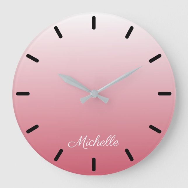 Personalised gradient ombre salmon pink large clock (Front)