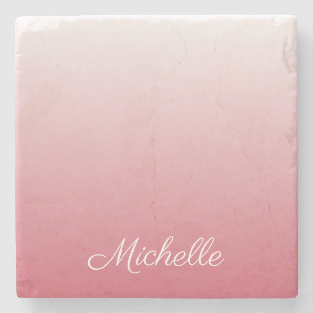 Personalised gradient ombre salmon pink stone coaster (Front)
