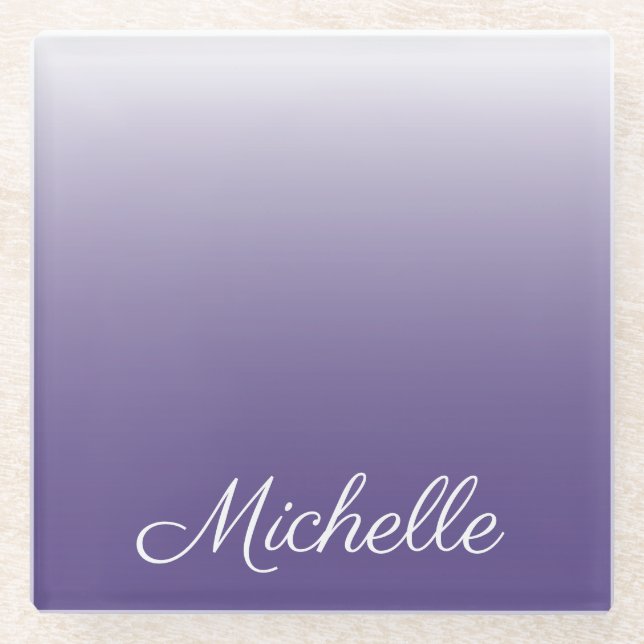 Personalised gradient ombre Ultra Violet Glass Coaster (Front)