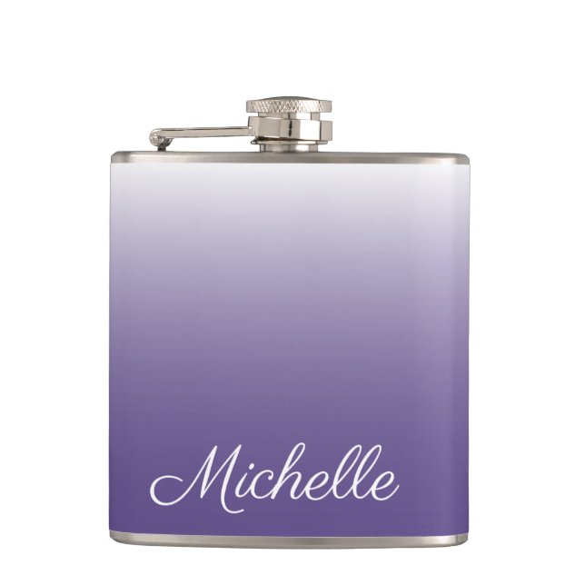 Personalised gradient ombre Ultra Violet Hip Flask (Front)