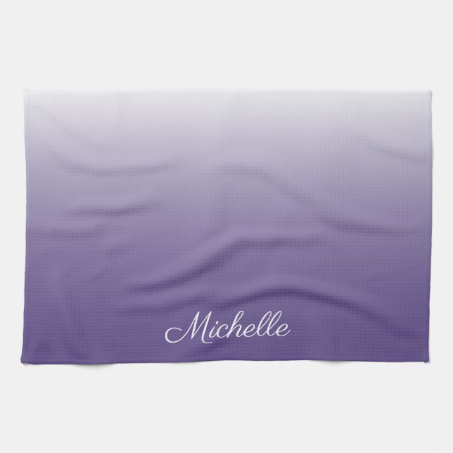Personalised gradient ombre Ultra Violet Tea Towel (Horizontal)