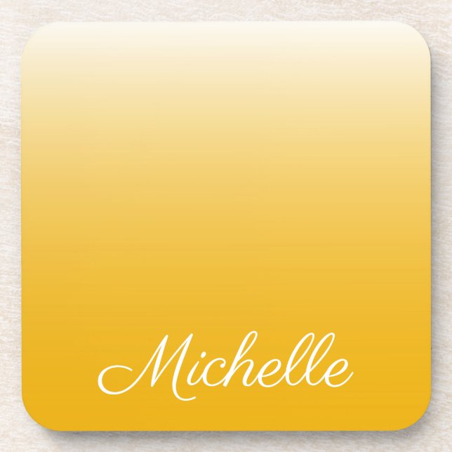 Personalised gradient ombre yellow coaster (Front)