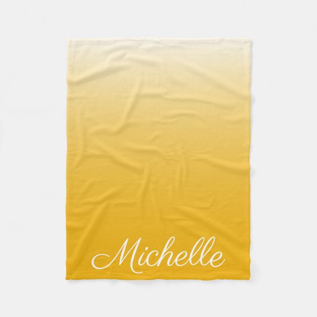 Personalised gradient ombre yellow fleece blanket (Front)