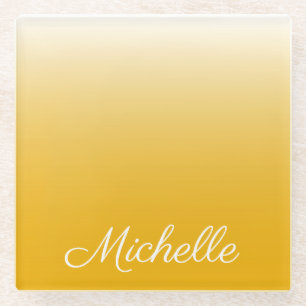 Personalised gradient ombre yellow glass coaster