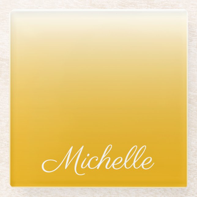 Personalised gradient ombre yellow glass coaster (Front)