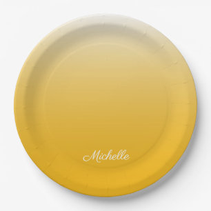 Personalised gradient ombre yellow paper plate