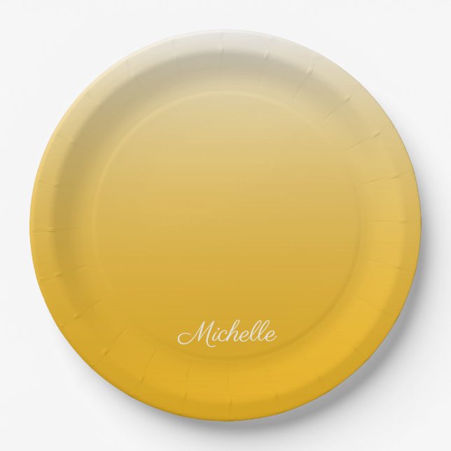 Personalised gradient ombre yellow paper plate (Front)