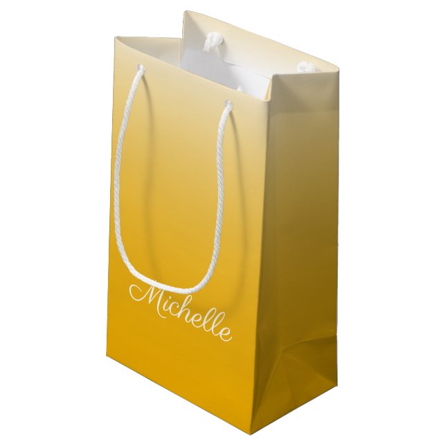 Personalised gradient ombre yellow small gift bag (Back Angled)