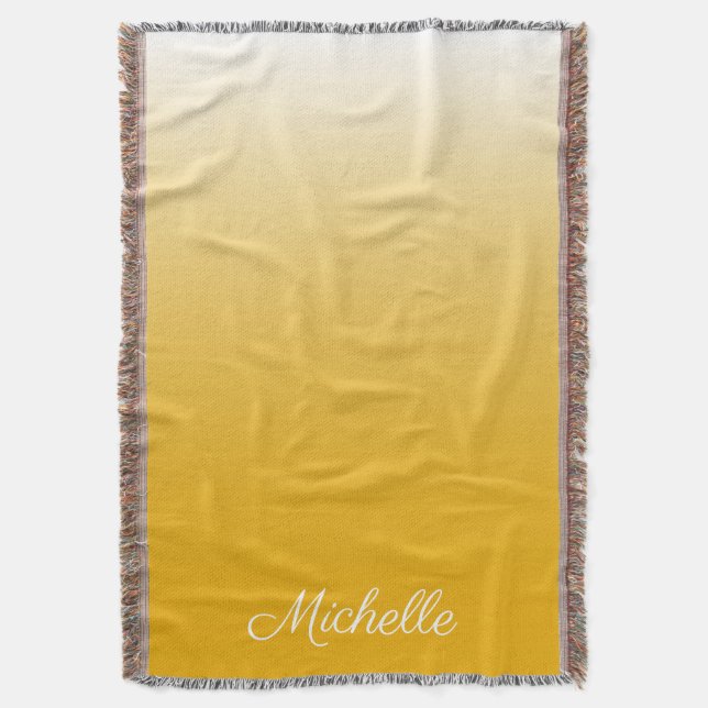 Personalised gradient ombre yellow throw blanket (Front Vertical)