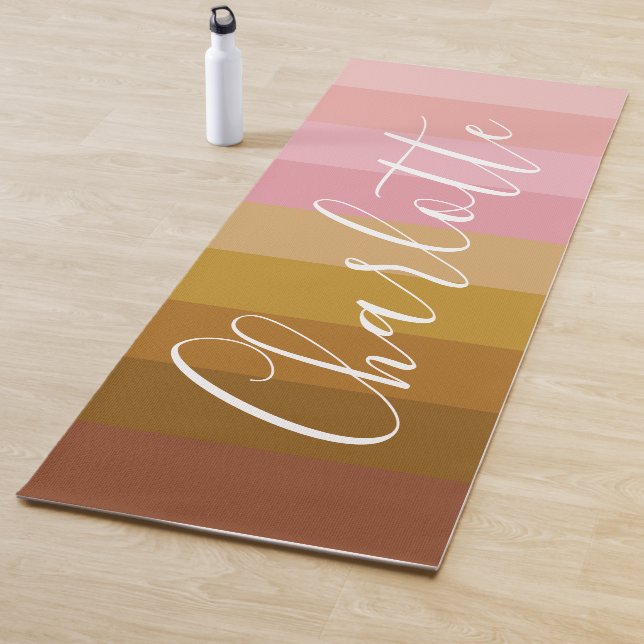 Personalised Gradient Pink Earth Tones Striped  Yoga Mat (In Situ)