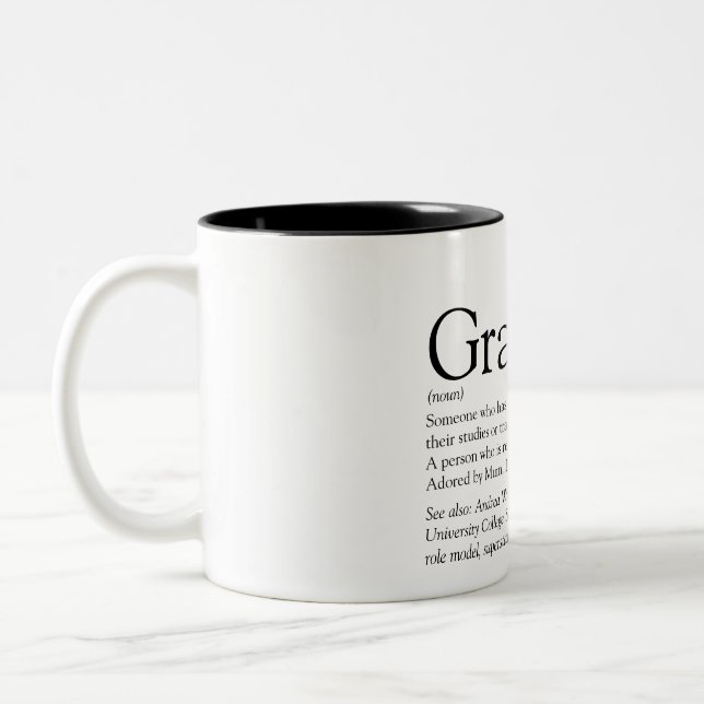 Personalised Graduate Definition Black And White Two-Tone Coffee Mug (Left)