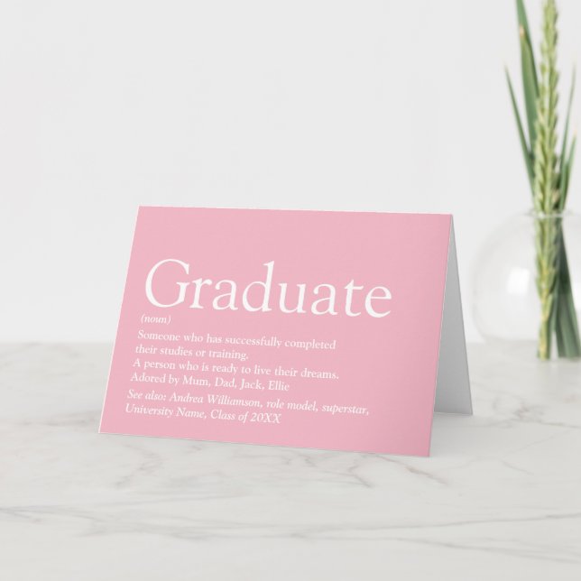 Personalised Graduate Definition Girly Pink Card (Front)