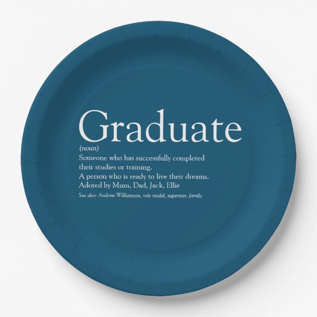 Personalised Graduate Definition Modern Blue Fun Paper Plate (Front)