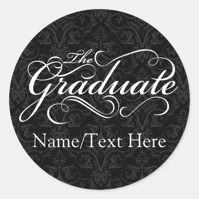 Personalised Graduate, Elegant Black Graduation Classic Round Sticker (Front)