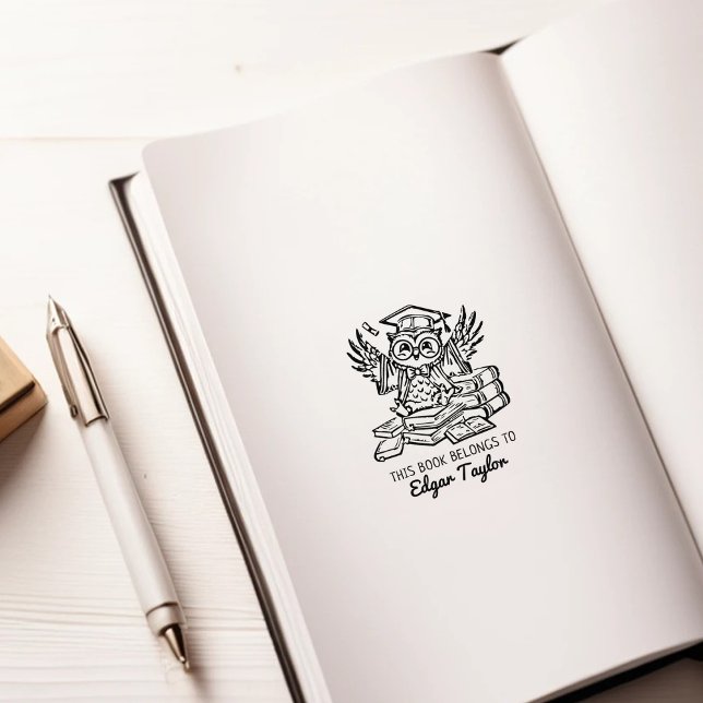 Personalised Graduate Owl Bookplate Rubber Stamp (Creator Uploaded)