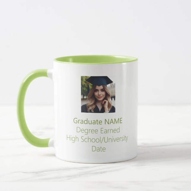Personalised Graduate Photo Graduation Lime Green Mug (Left)