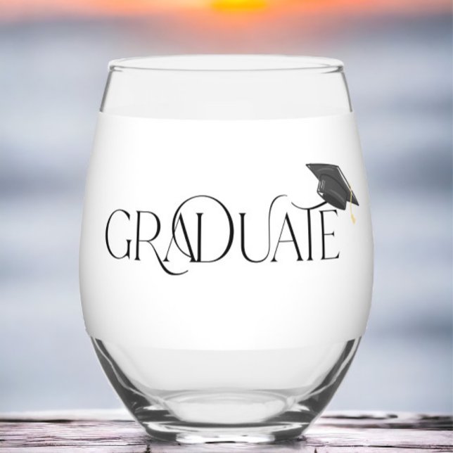 Personalised Graduate with Grad Cap Class of Stemless Wine Glass (Creator Uploaded)