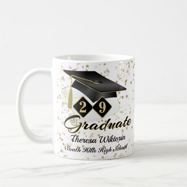 Personalised Graduation Black & Gold 20XX Coffee Mug (Left)
