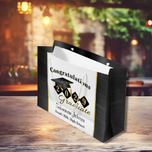 Personalised Graduation Black & Gold Large Gift Bag