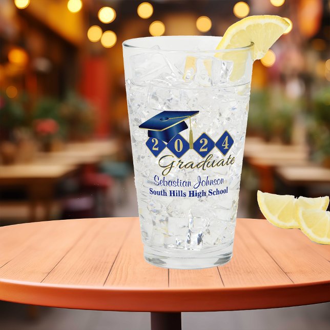Personalised Graduation Blue & Gold 20XX Glass (Personalized Graduation Blue & Gold 20XX Glass)