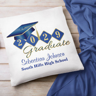 Personalised Graduation Blue & Gold Cushion