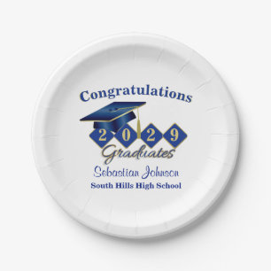 Personalised Graduation Blue & Gold Paper Plate