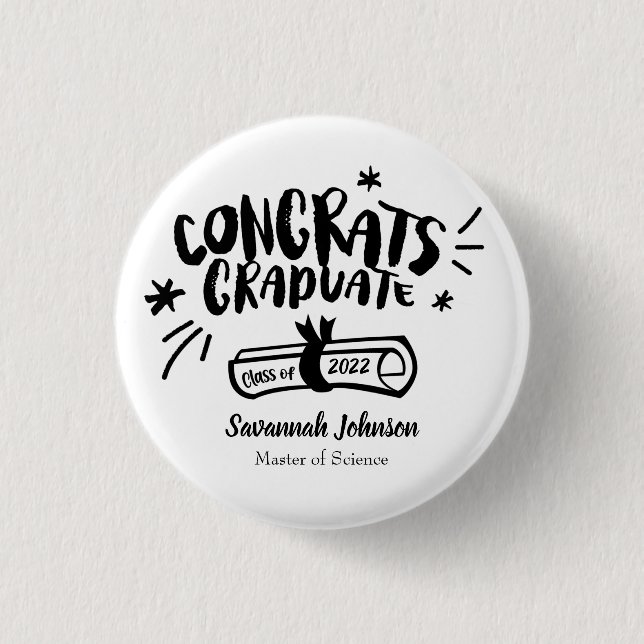Personalised Graduation Button, Congrats Graduate 3 Cm Round Badge (Front)