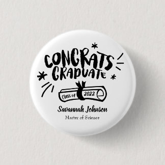 Personalised Graduation Button, Congrats Graduate 3 Cm Round Badge