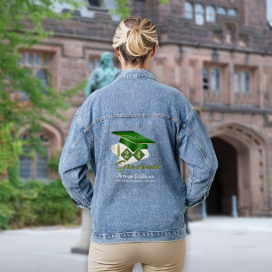Personalised Graduation Cap Green Gold Denim Jacket