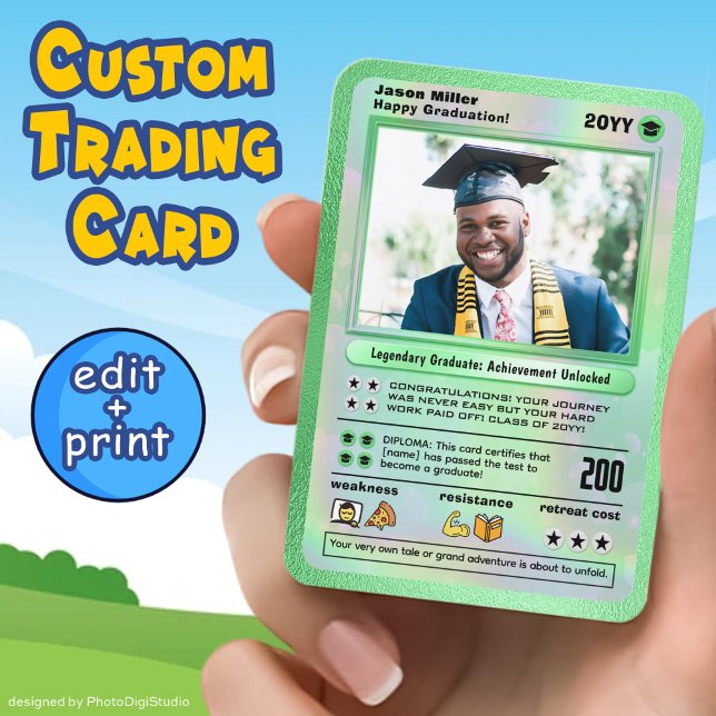 Personalised Graduation Card Graduate Trading Card (Personalized Graduation Card, Editable Graduate Trading Card Template and Print, Custom Cartoon Card)